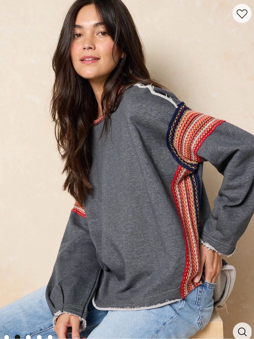 NATURAL LIFE Gray Sweatshirt with Red Multicolor Trim - Picture 3 of 7